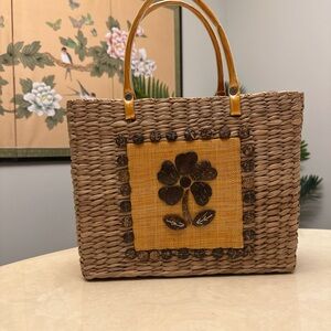 American Vintage Taupe Woven Tote with Leather Handles